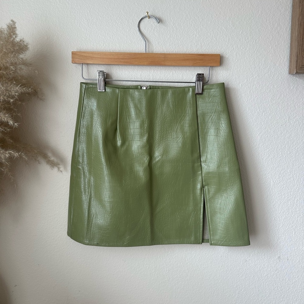 Princess Polly sage leather mini skirt sz small